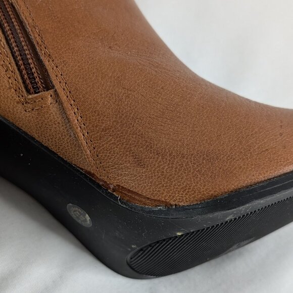 Liz & Co Tan Cognac Leather Side Zip Block Heel Tall Chunky Heel Boots - Picture 8 of 10